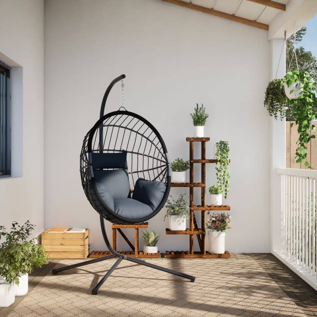vidaXL Hängesessel Ei-Design mit Ständer Anthrazit Rattan und Stahl