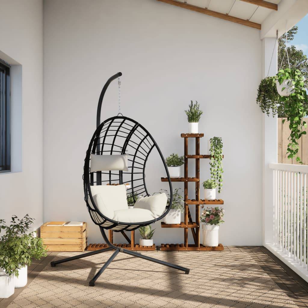 vidaXL Hängesessel Ei-Design mit Ständer Beige Rattan und Stahl