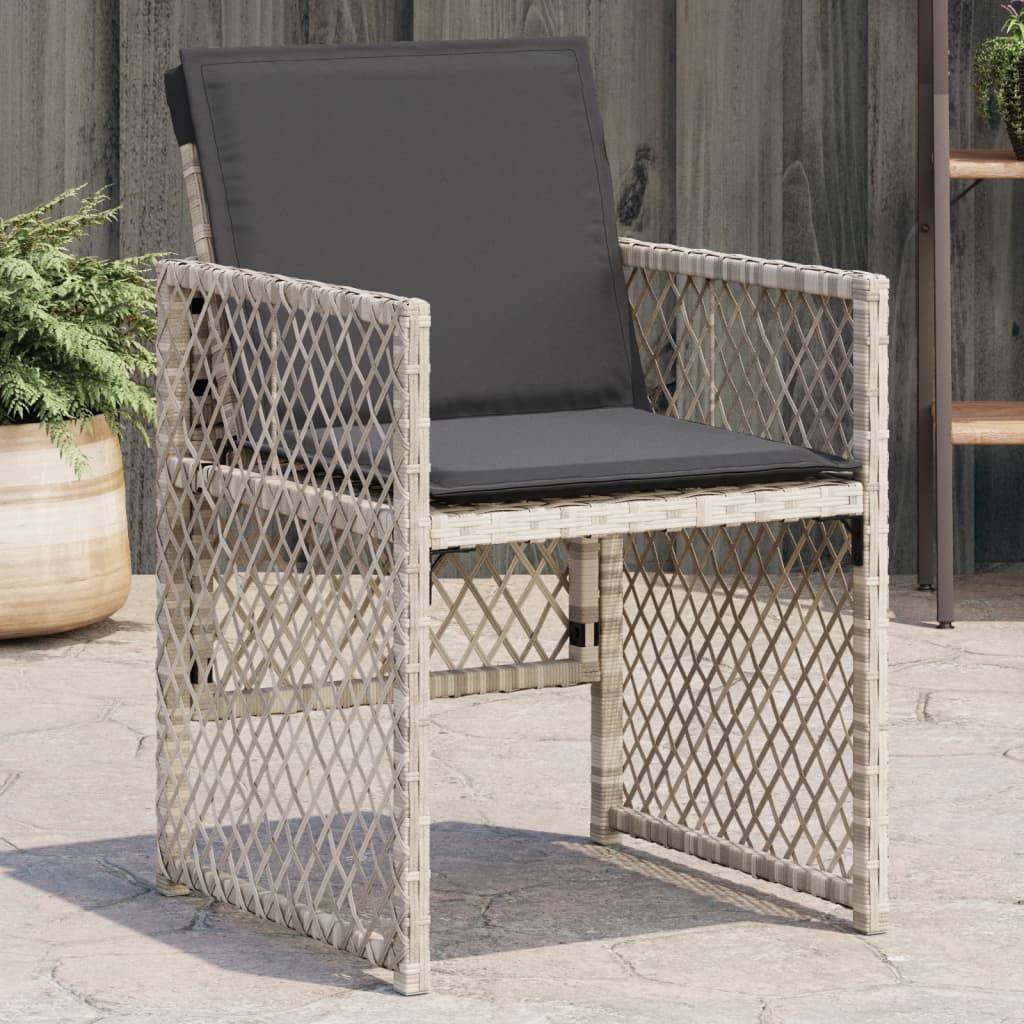 vidaXL Gartenstühle mit Kissen 4 Stk. Hellgrau Poly Rattan