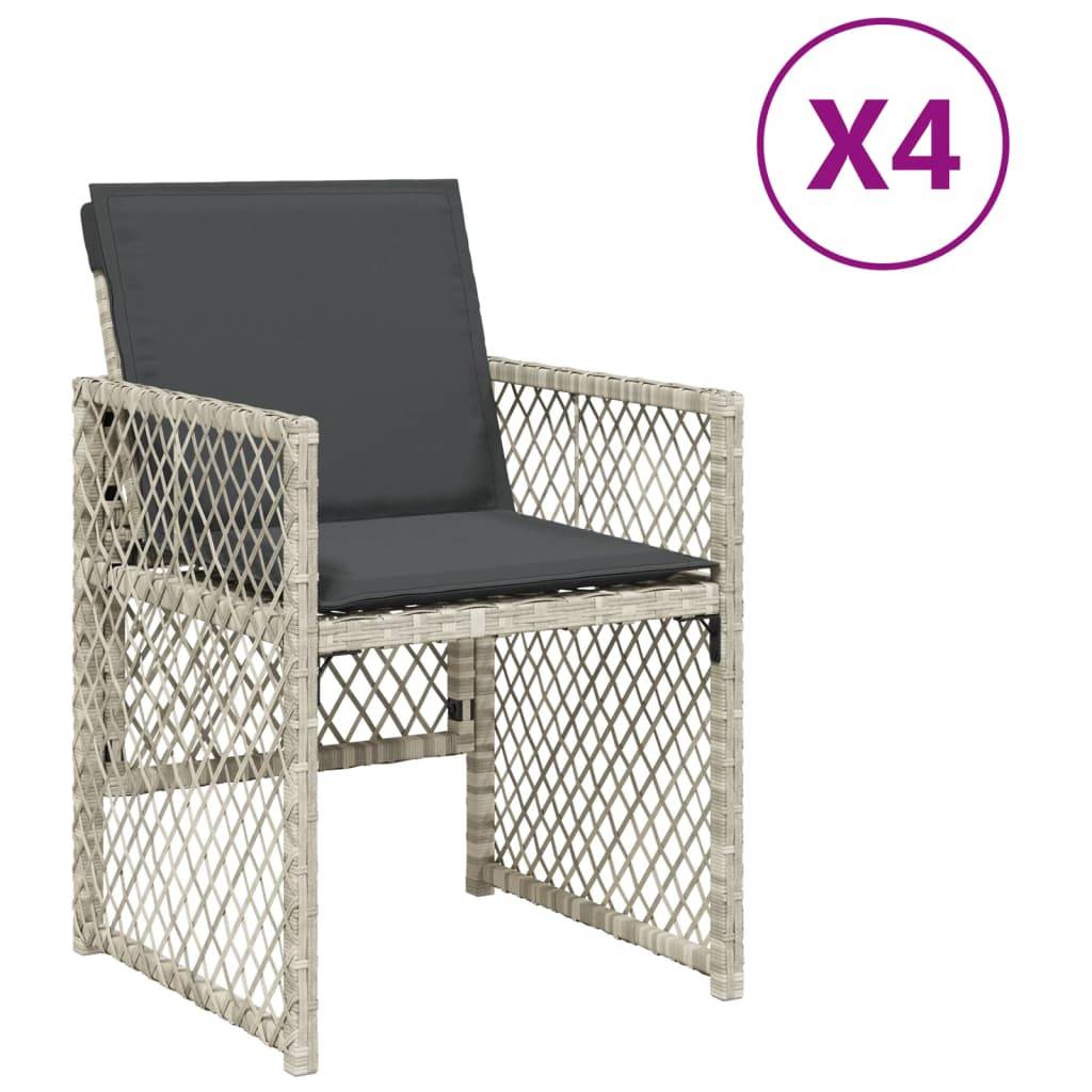 vidaXL Gartenstühle mit Kissen 4 Stk. Hellgrau Poly Rattan