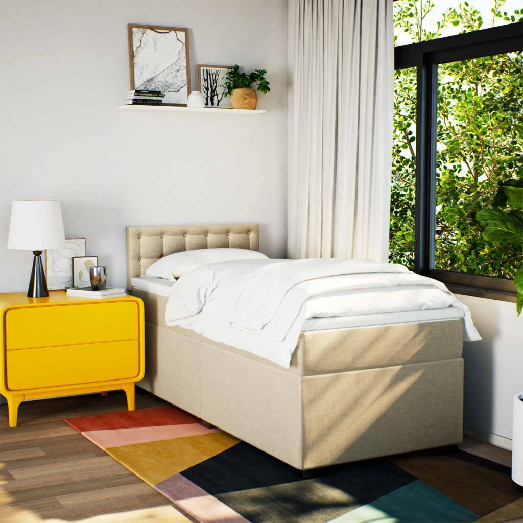 vidaXL Boxspringbett mit Matratze Creme 100x200 cm Stoff