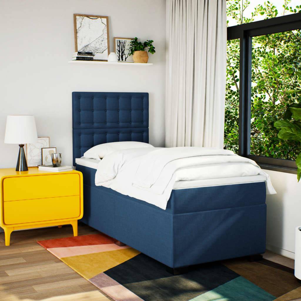 vidaXL Boxspringbett mit Matratze Blau 90x200 cm Stoff
