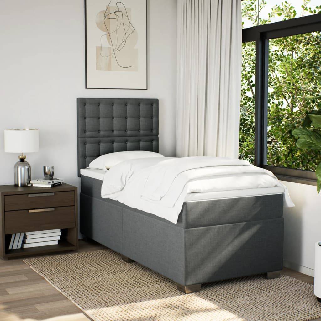 vidaXL Boxspringbett mit Matratze Dunkelgrau 80x200 cm Stoff