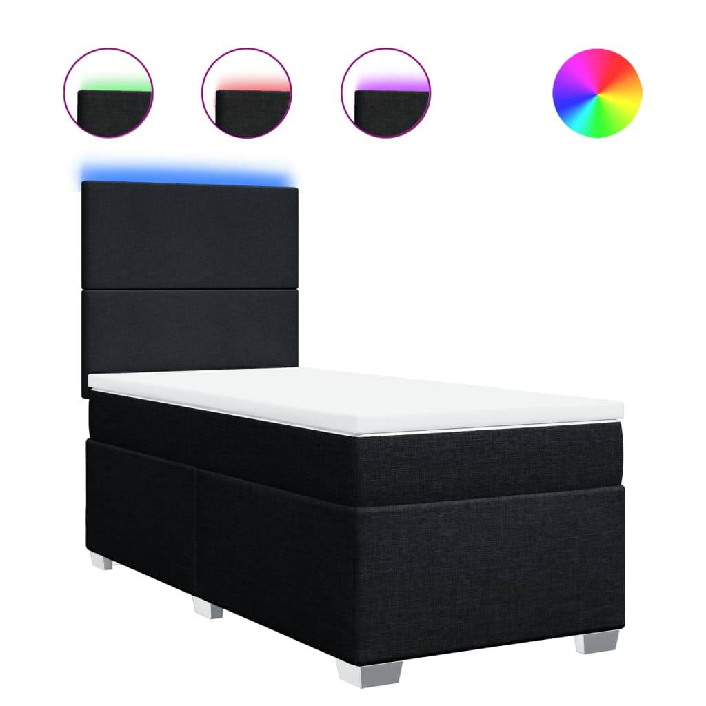 vidaXL Boxspringbett mit Matratze Schwarz 90x200 cm Stoff