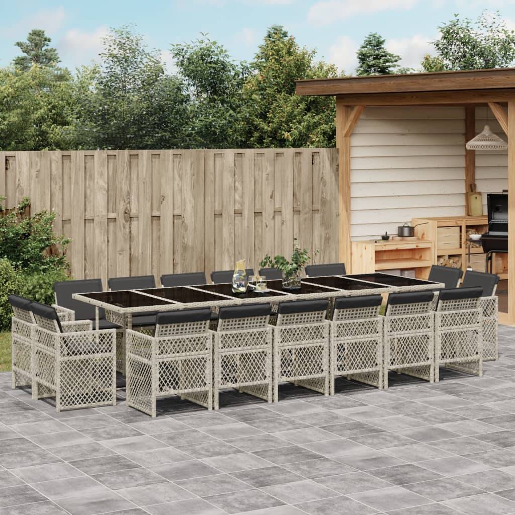 vidaXL 17-tlg. Garten-Essgruppe mit Kissen Hellgrau Poly Rattan