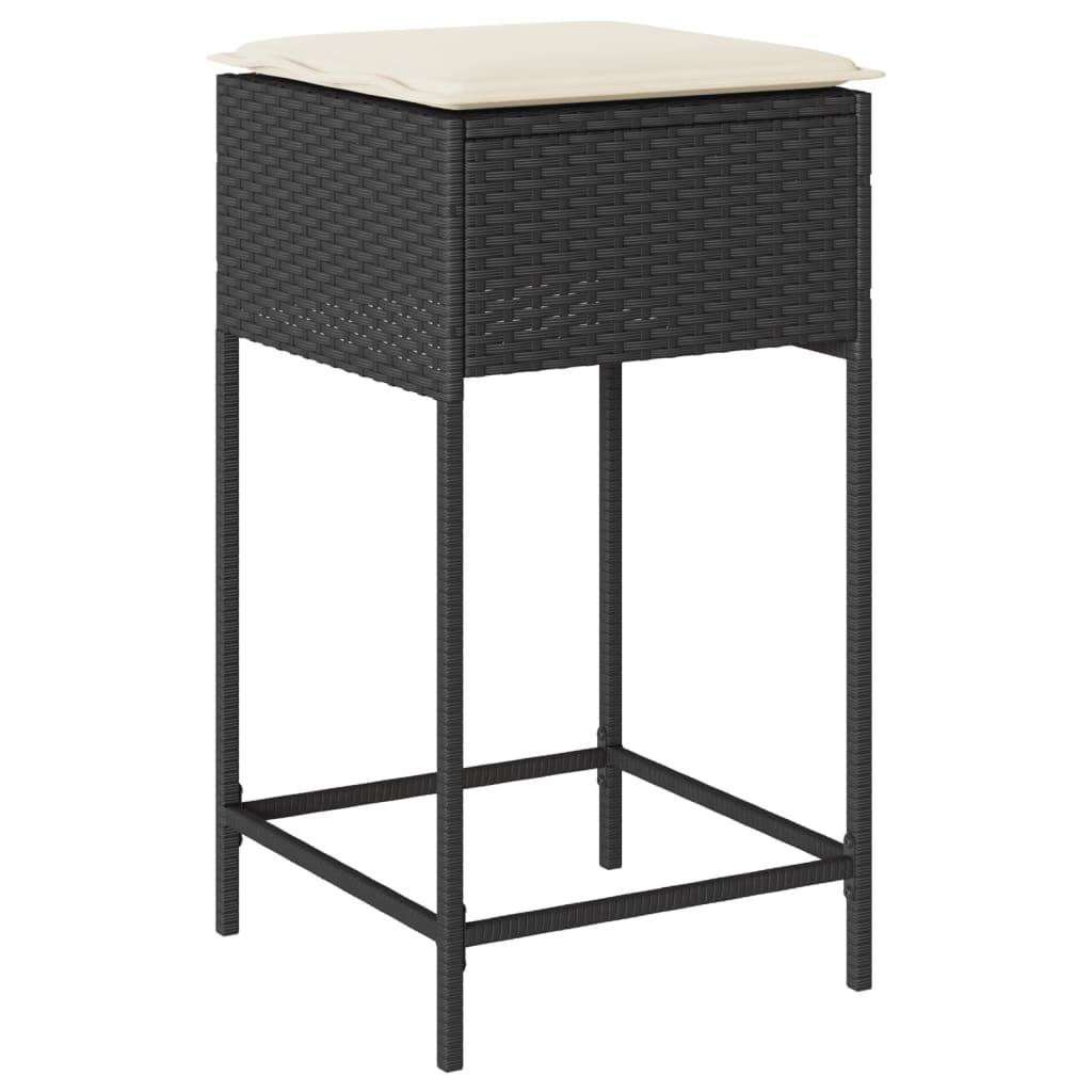 vidaXL 3-tlg. Gartenbar-Set mit Kissen Schwarz Poly Rattan