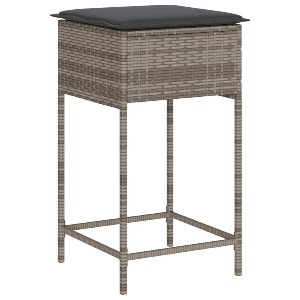 vidaXL 3-tlg. Gartenbar-Set mit Kissen Grau Poly Rattan