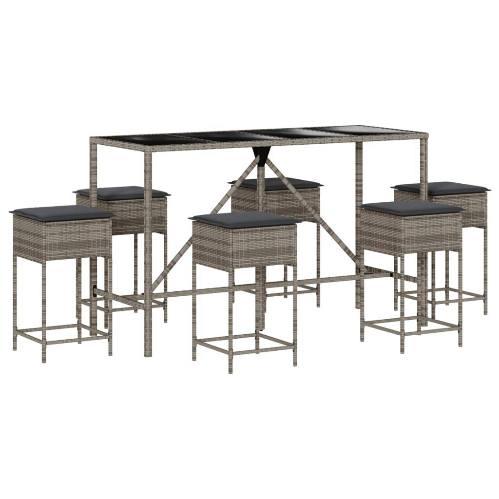 vidaXL 7-tlg. Gartenbar-Set mit Kissen Grau Poly Rattan