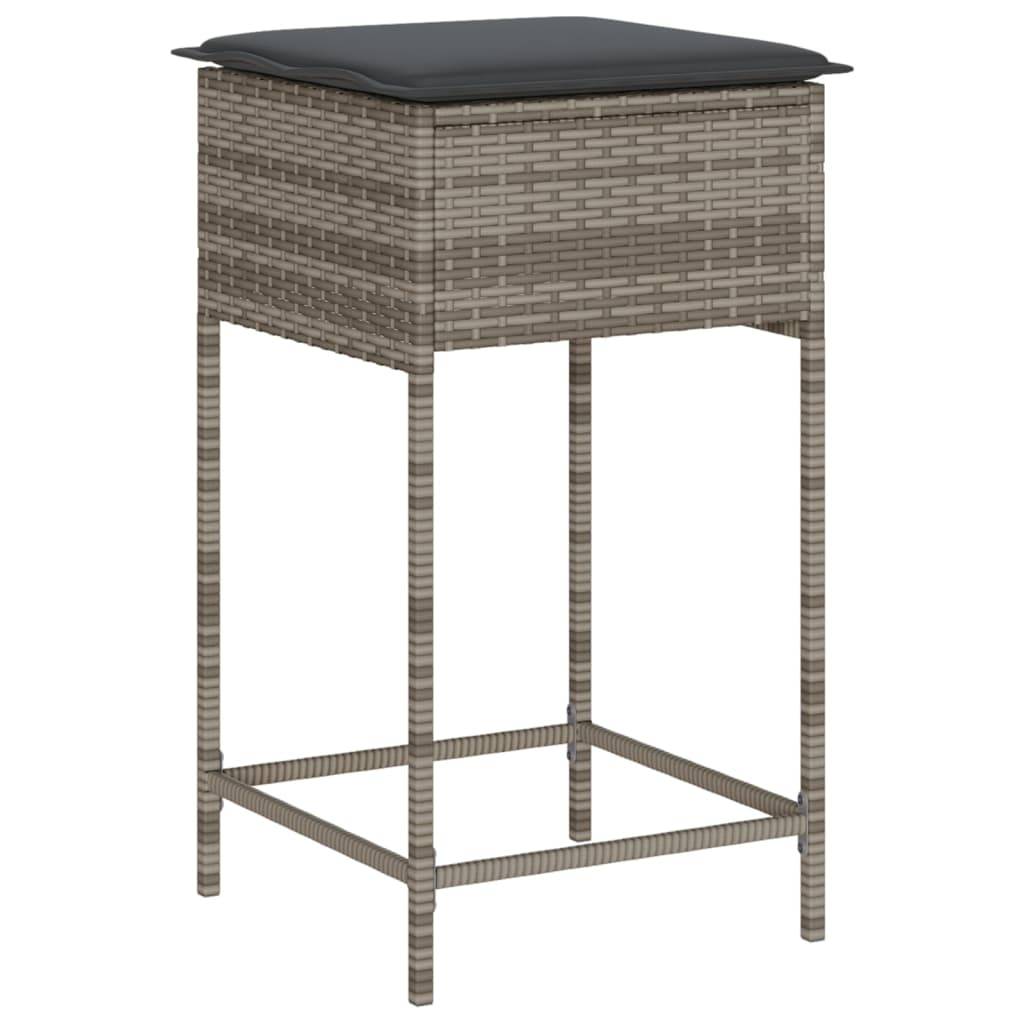vidaXL 3-tlg. Gartenbar-Set mit Kissen Grau Poly Rattan