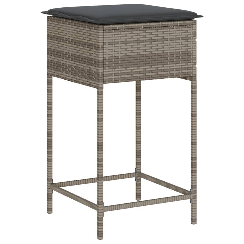 vidaXL 3-tlg. Gartenbar-Set mit Kissen Grau Poly Rattan