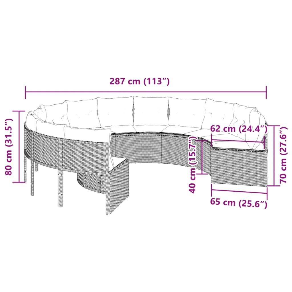 vidaXL Gartensofa mit Kissen Rund Schwarz Poly-Rattan