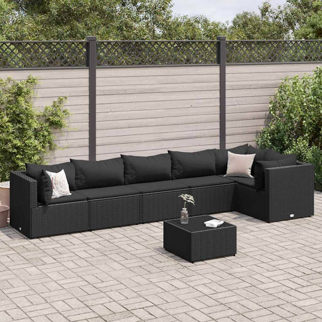 vidaXL 7-tlg. Garten-Lounge-Set mit Kissen Schwarz Poly Rattan