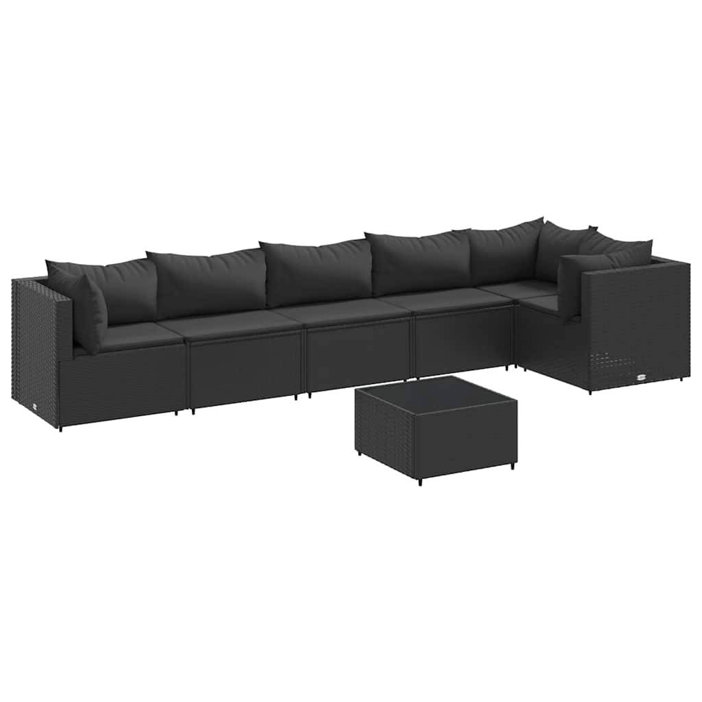vidaXL 7-tlg. Garten-Lounge-Set mit Kissen Schwarz Poly Rattan