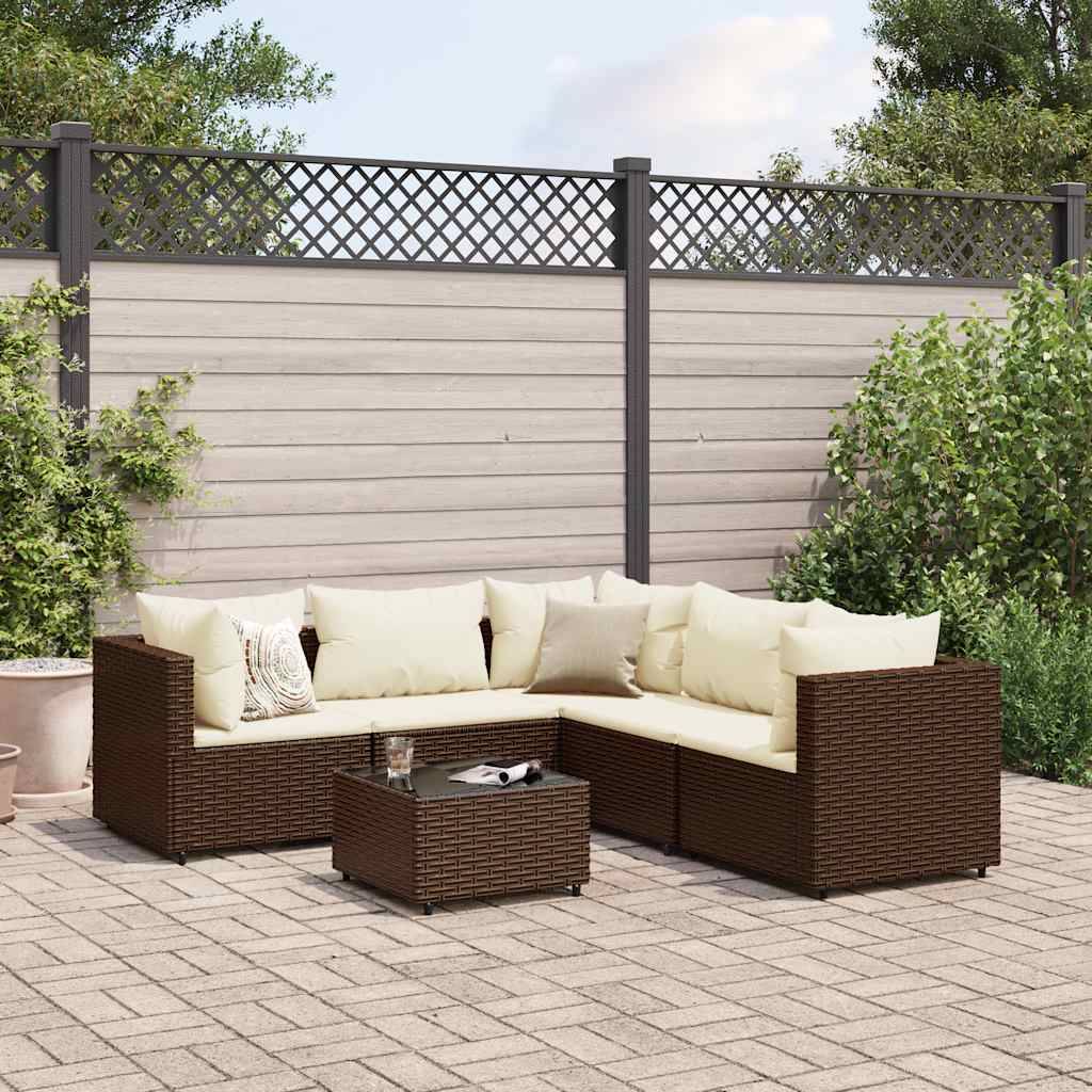 vidaXL 6-tlg. Garten-Lounge-Set mit Kissen Braun Poly Rattan