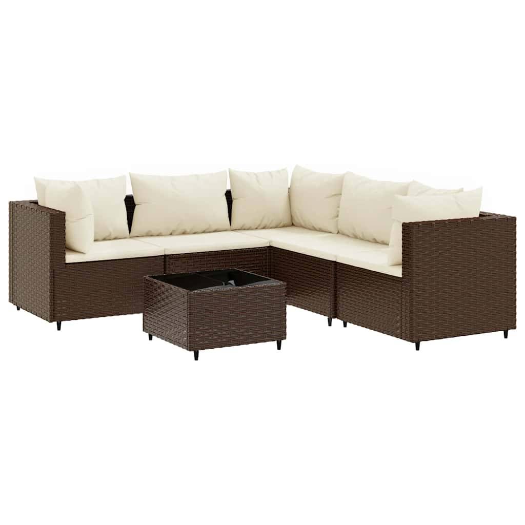 vidaXL 6-tlg. Garten-Lounge-Set mit Kissen Braun Poly Rattan
