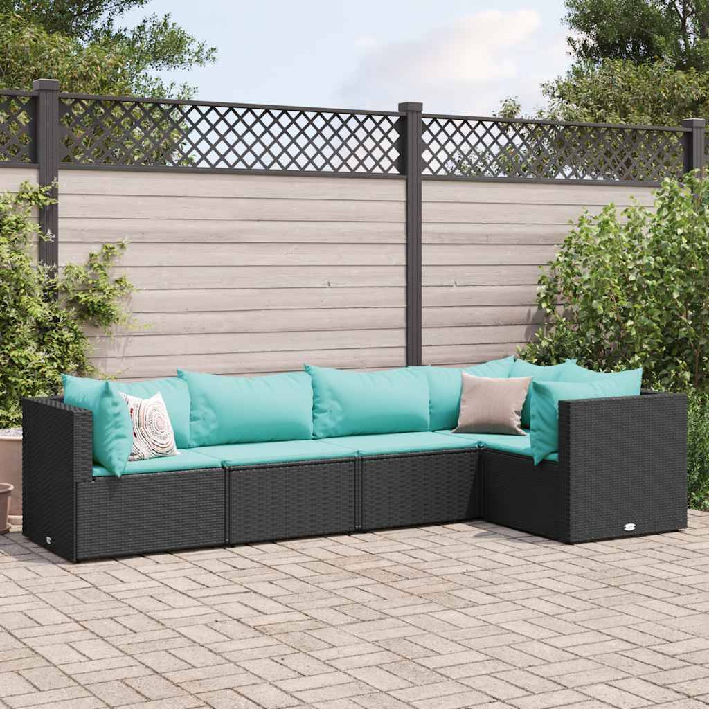 vidaXL 5-tlg. Garten-Lounge-Set mit Kissen Schwarz Poly Rattan