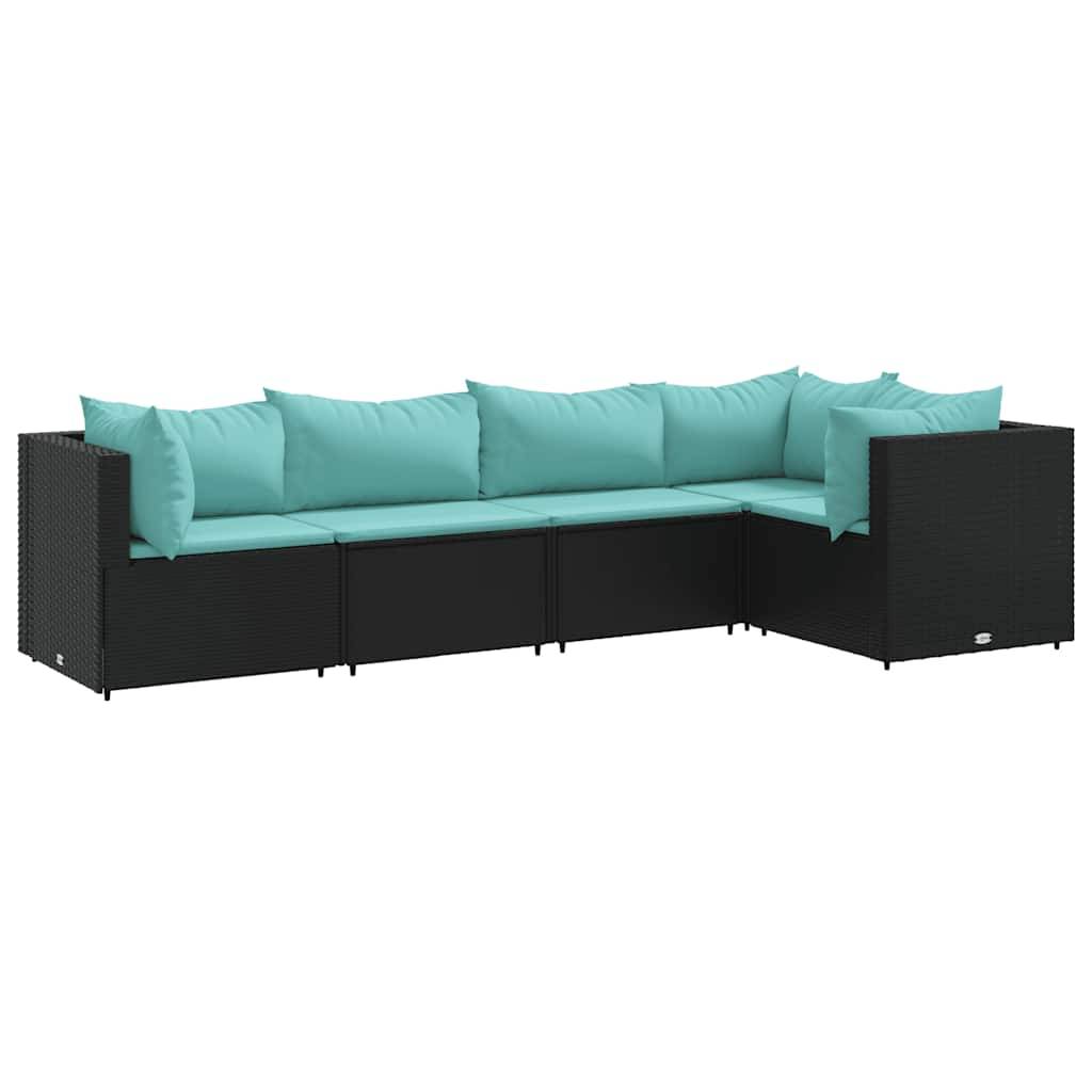 vidaXL 5-tlg. Garten-Lounge-Set mit Kissen Schwarz Poly Rattan