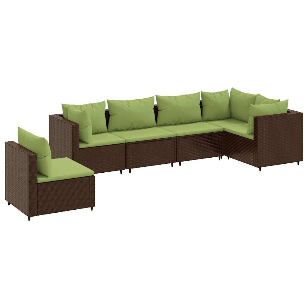 vidaXL 6-tlg. Garten-Lounge-Set mit Kissen Braun Poly Rattan