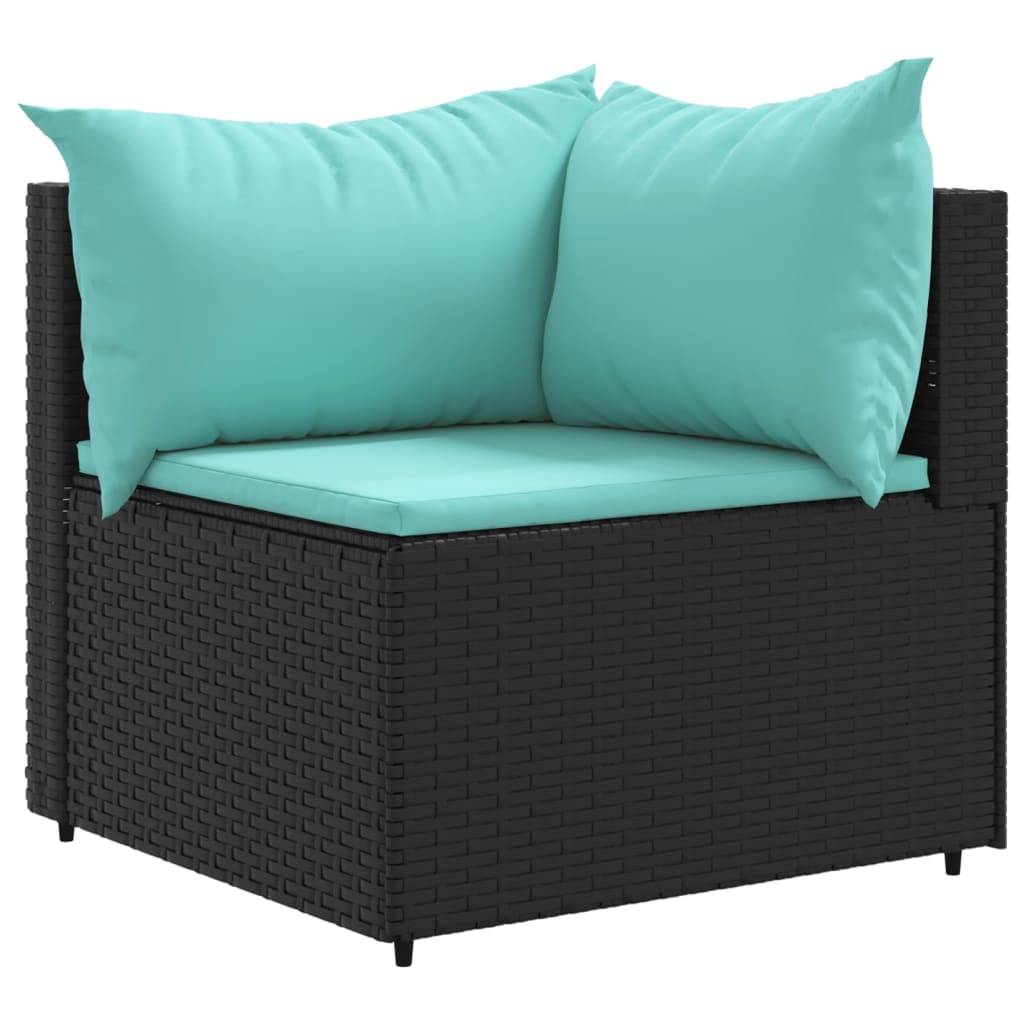 vidaXL 7-tlg. Garten-Lounge-Set mit Kissen Schwarz Poly Rattan