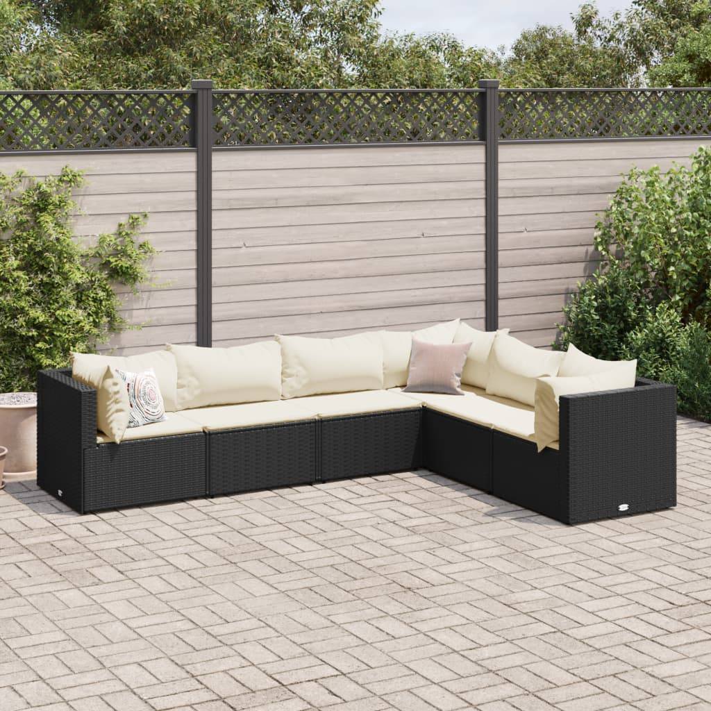 vidaXL 6-tlg. Garten-Lounge-Set mit Kissen Schwarz Poly Rattan