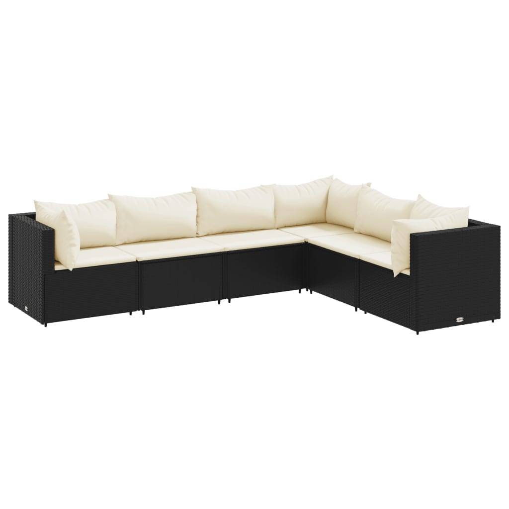 vidaXL 6-tlg. Garten-Lounge-Set mit Kissen Schwarz Poly Rattan