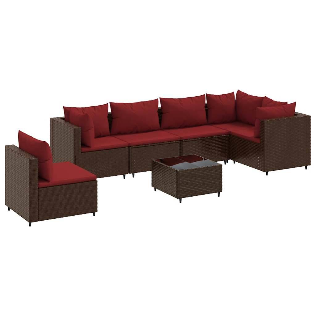 vidaXL 7-tlg. Garten-Lounge-Set mit Kissen Braun Poly Rattan