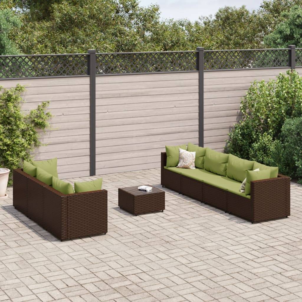 vidaXL 8-tlg. Garten-Lounge-Set mit Kissen Braun Poly Rattan