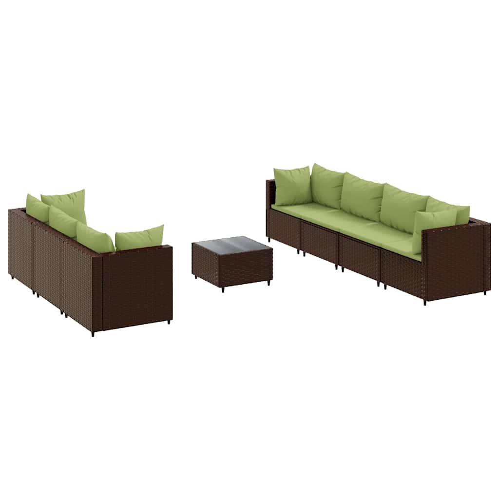 vidaXL 8-tlg. Garten-Lounge-Set mit Kissen Braun Poly Rattan