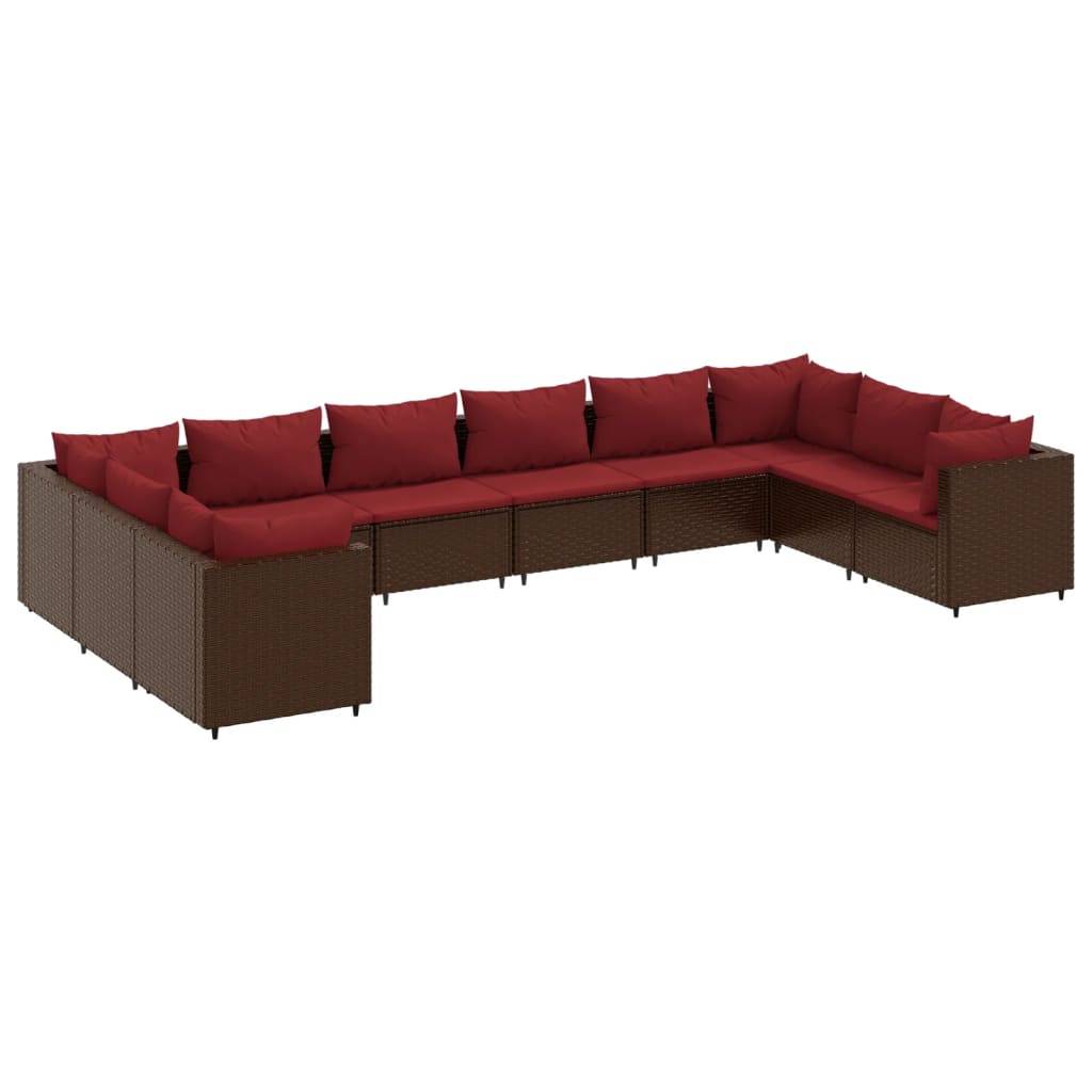 vidaXL 10-tlg. Garten-Lounge-Set mit Kissen Braun Poly Rattan