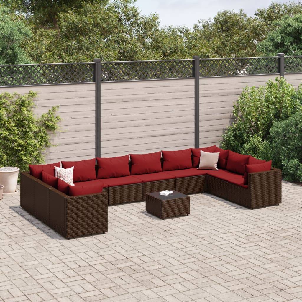 vidaXL 11-tlg. Garten-Lounge-Set mit Kissen Braun Poly Rattan