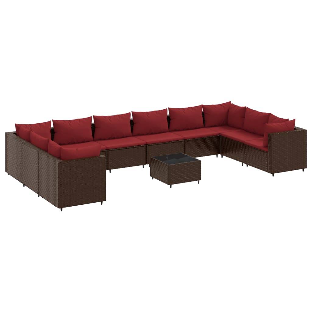 vidaXL 11-tlg. Garten-Lounge-Set mit Kissen Braun Poly Rattan