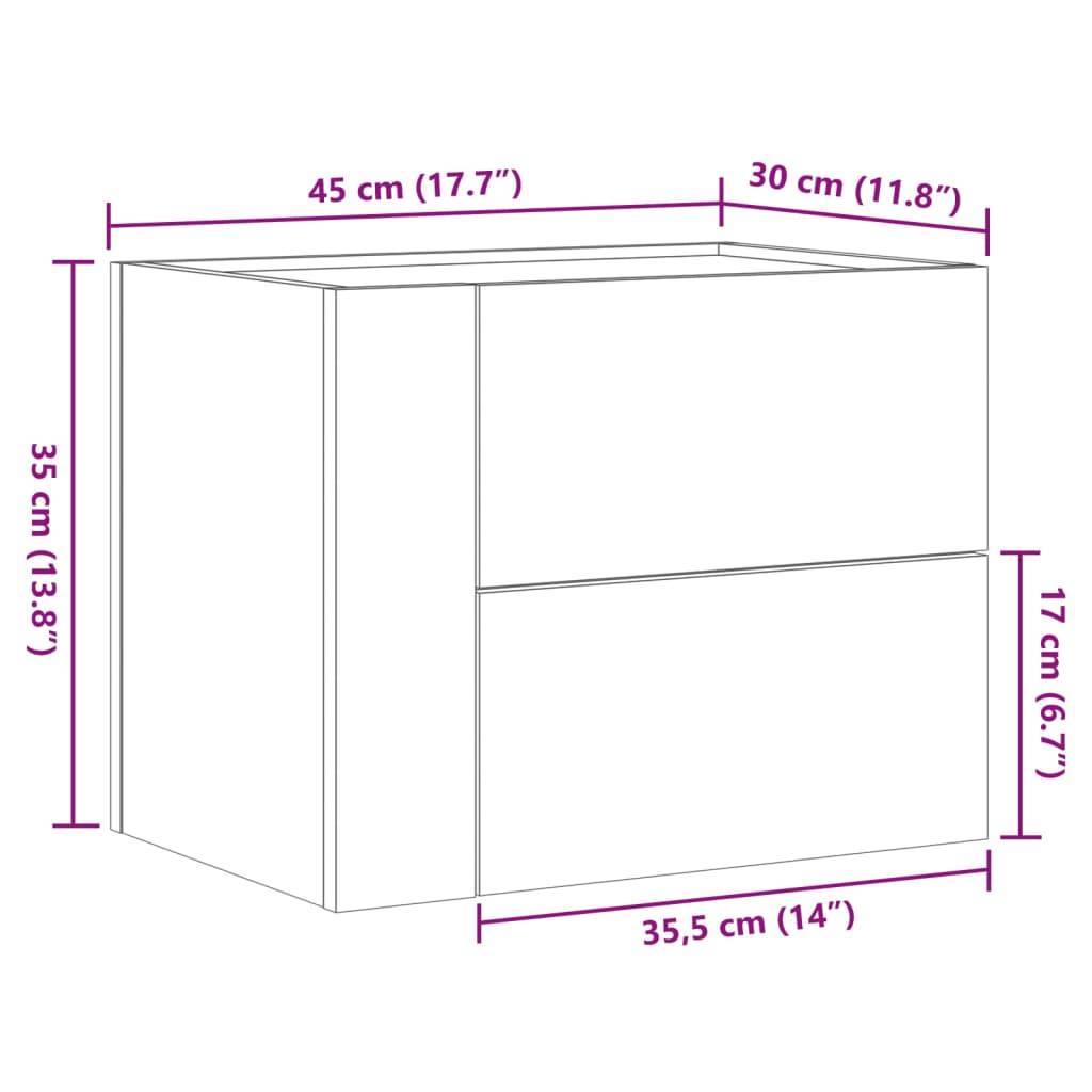 vidaXL Wand-Nachttische 2 Stk. Schwarz 45x30x35 cm