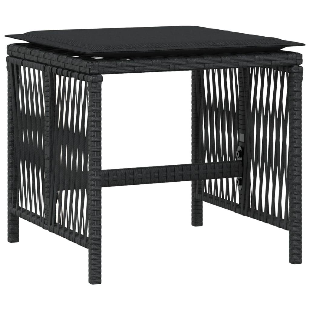 vidaXL Gartenhocker mit Kissen 4 Stk. Schwarz 41x41x36 cm Poly Rattan