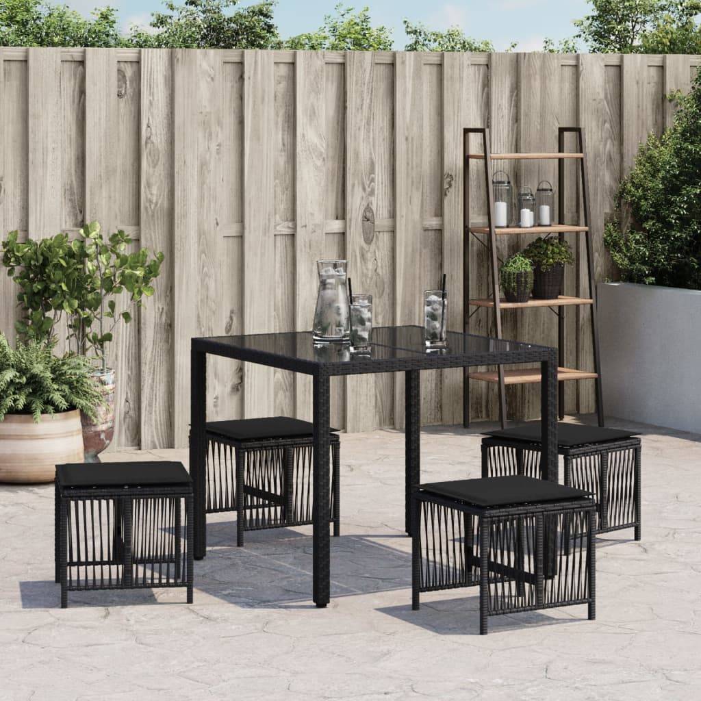 vidaXL Gartenhocker mit Kissen 4 Stk. Schwarz 41x41x36 cm Poly Rattan