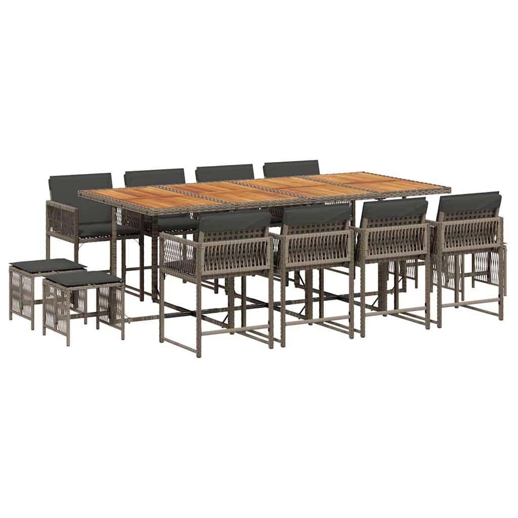 vidaXL 13-tlg. Garten-Essgruppe mit Kissen Grau Poly Rattan