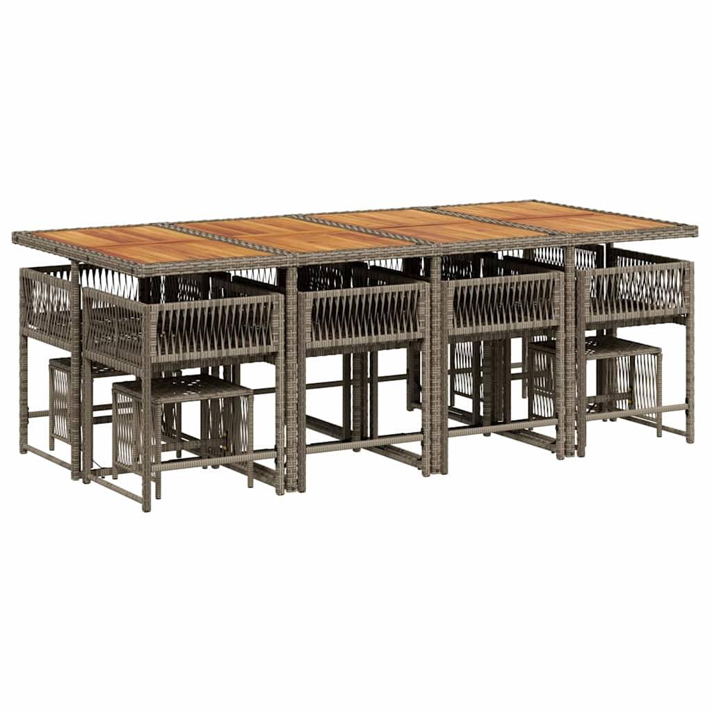 vidaXL 13-tlg. Garten-Essgruppe mit Kissen Grau Poly Rattan