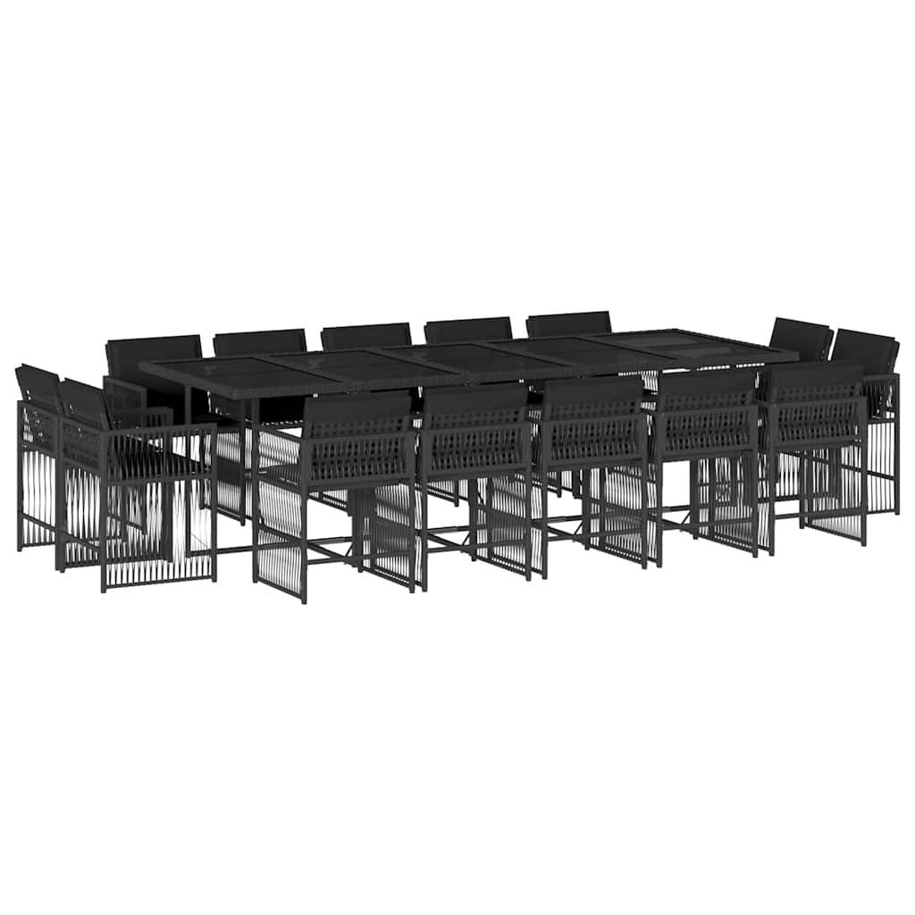vidaXL 15-tlg. Garten-Essgruppe mit Kissen Schwarz Poly Rattan