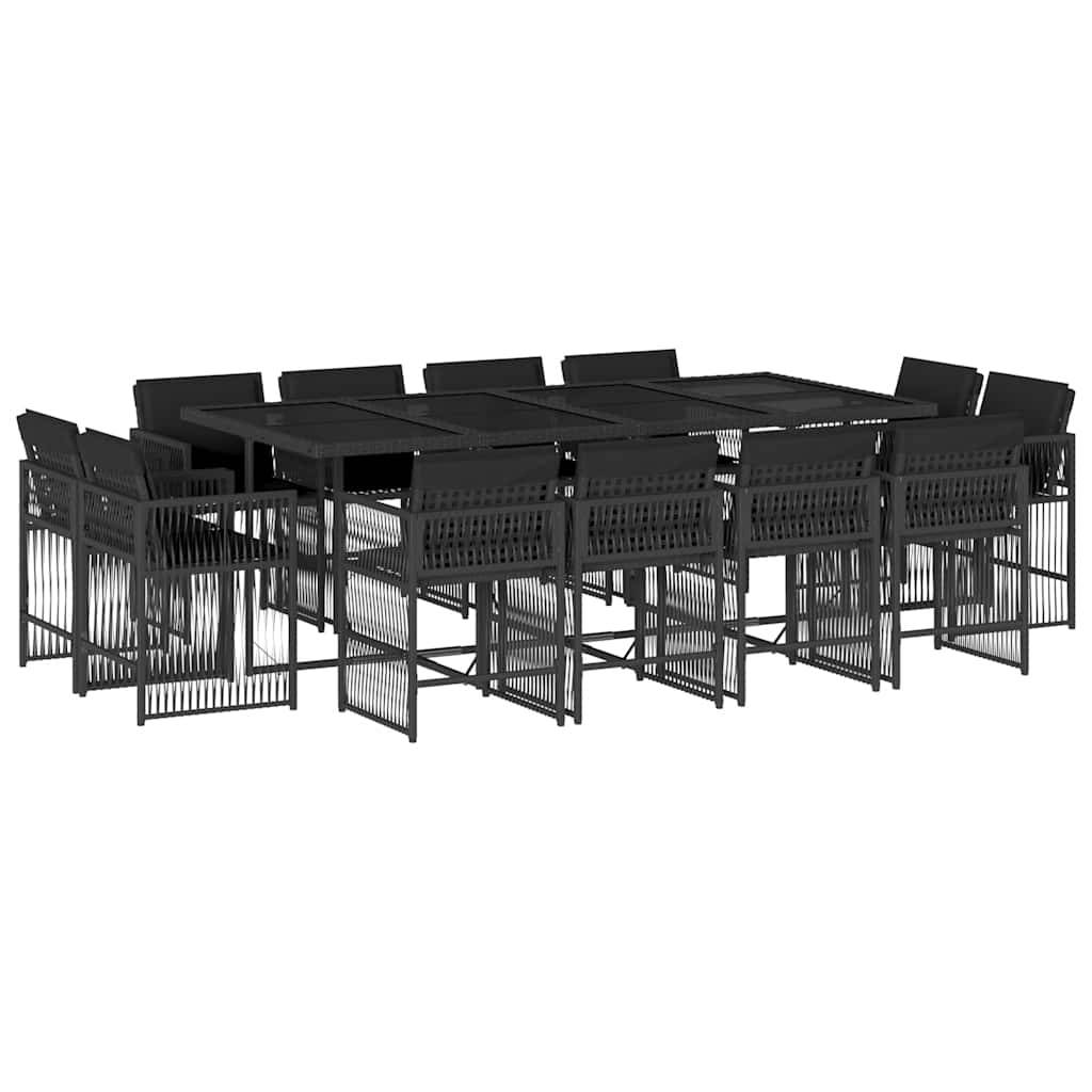 vidaXL 13-tlg. Garten-Essgruppe mit Kissen Schwarz Poly Rattan