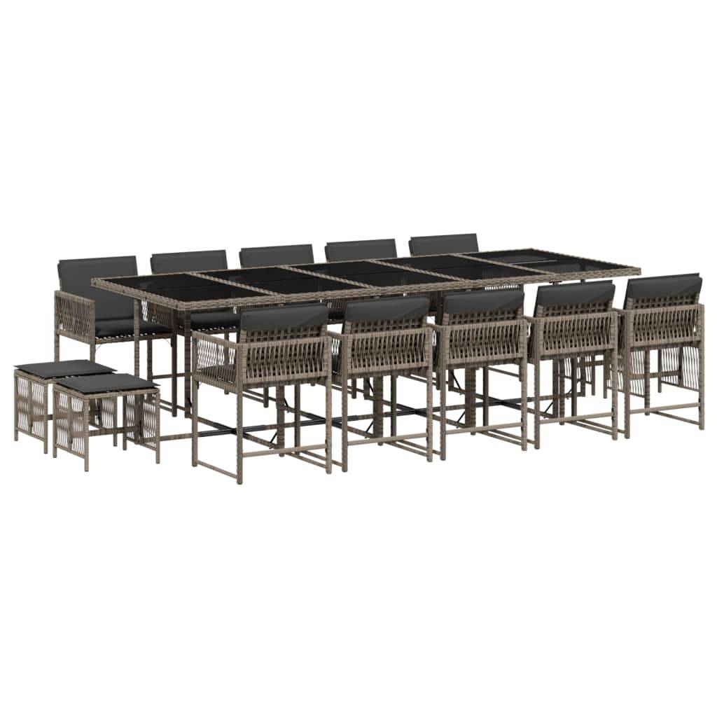 vidaXL 15-tlg. Garten-Essgruppe mit Kissen Grau Poly Rattan