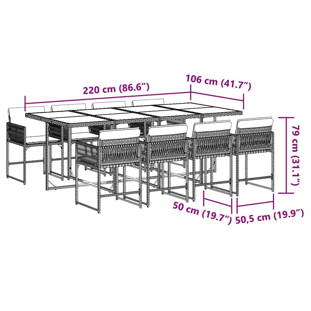 vidaXL 9-tlg. Garten-Essgruppe mit Kissen Braun Poly Rattan