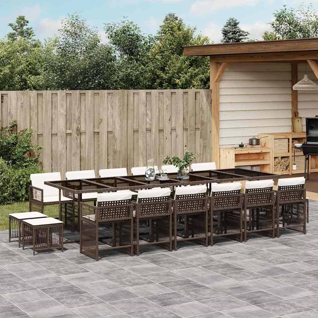vidaXL 17-tlg. Garten-Essgruppe mit Kissen Braun Poly Rattan