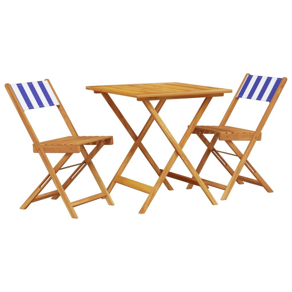 vidaXL 3-tlg. Bistro-Set Blau und Weiß Stoff und Massivholz
