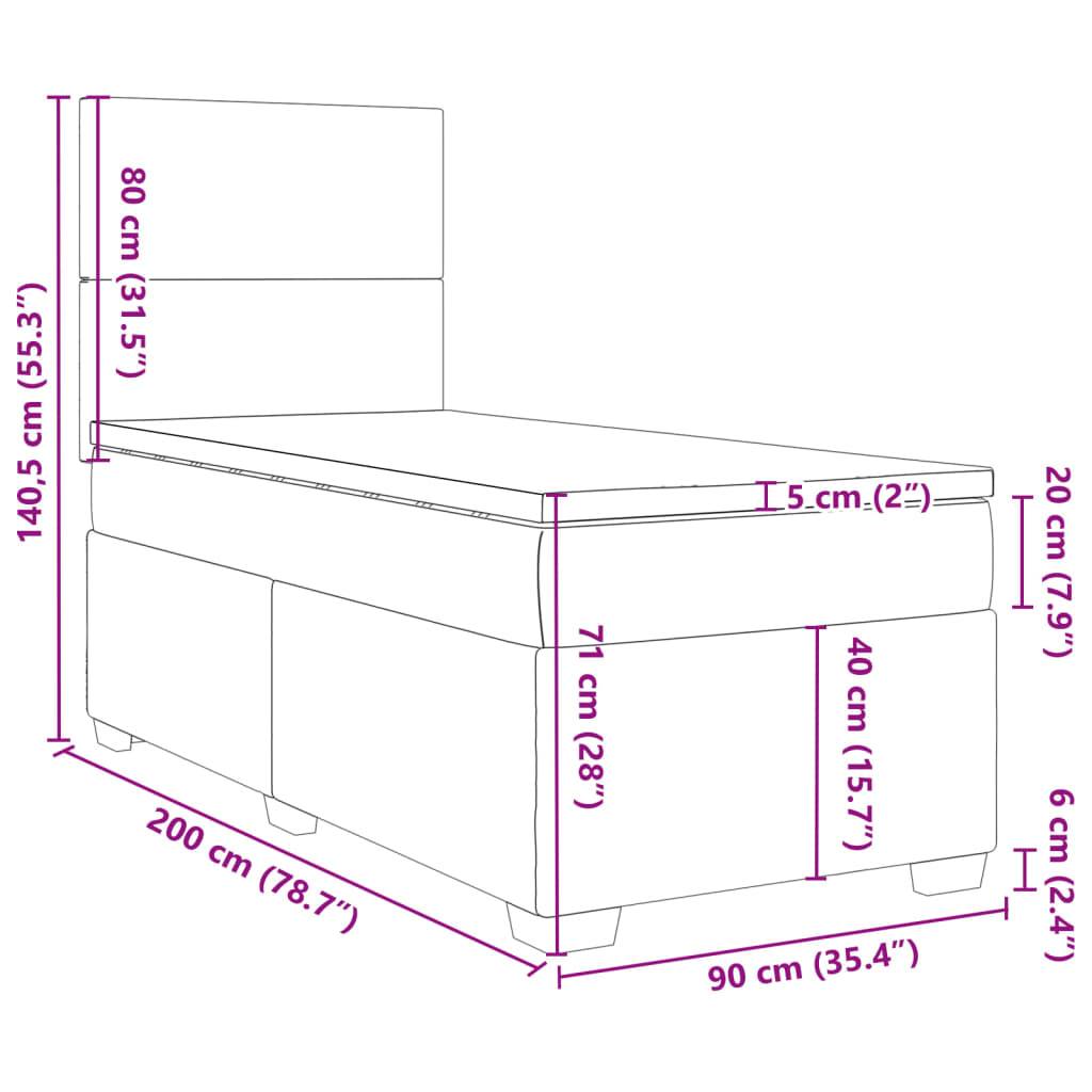 vidaXL Boxspringbett mit Matratze Dunkelgrau 90x200 cm Stoff