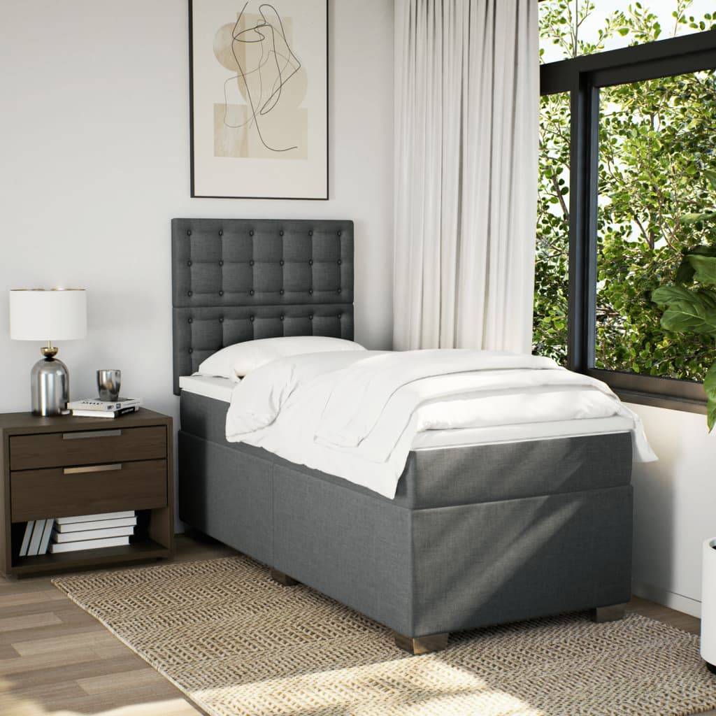 vidaXL Boxspringbett mit Matratze Dunkelgrau 90x200 cm Stoff