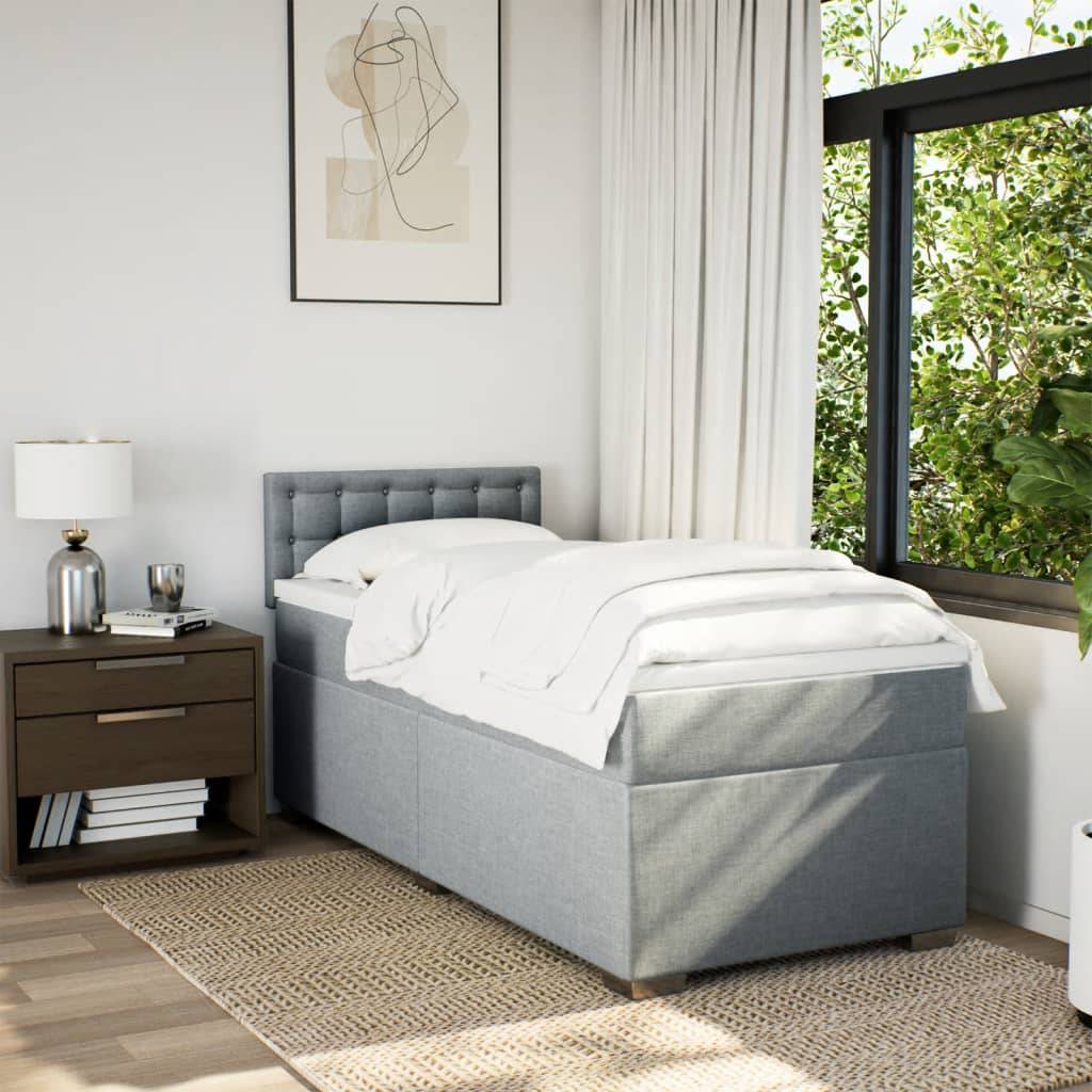 vidaXL Boxspringbett mit Matratze Hellgrau 100x200 cm Stoff