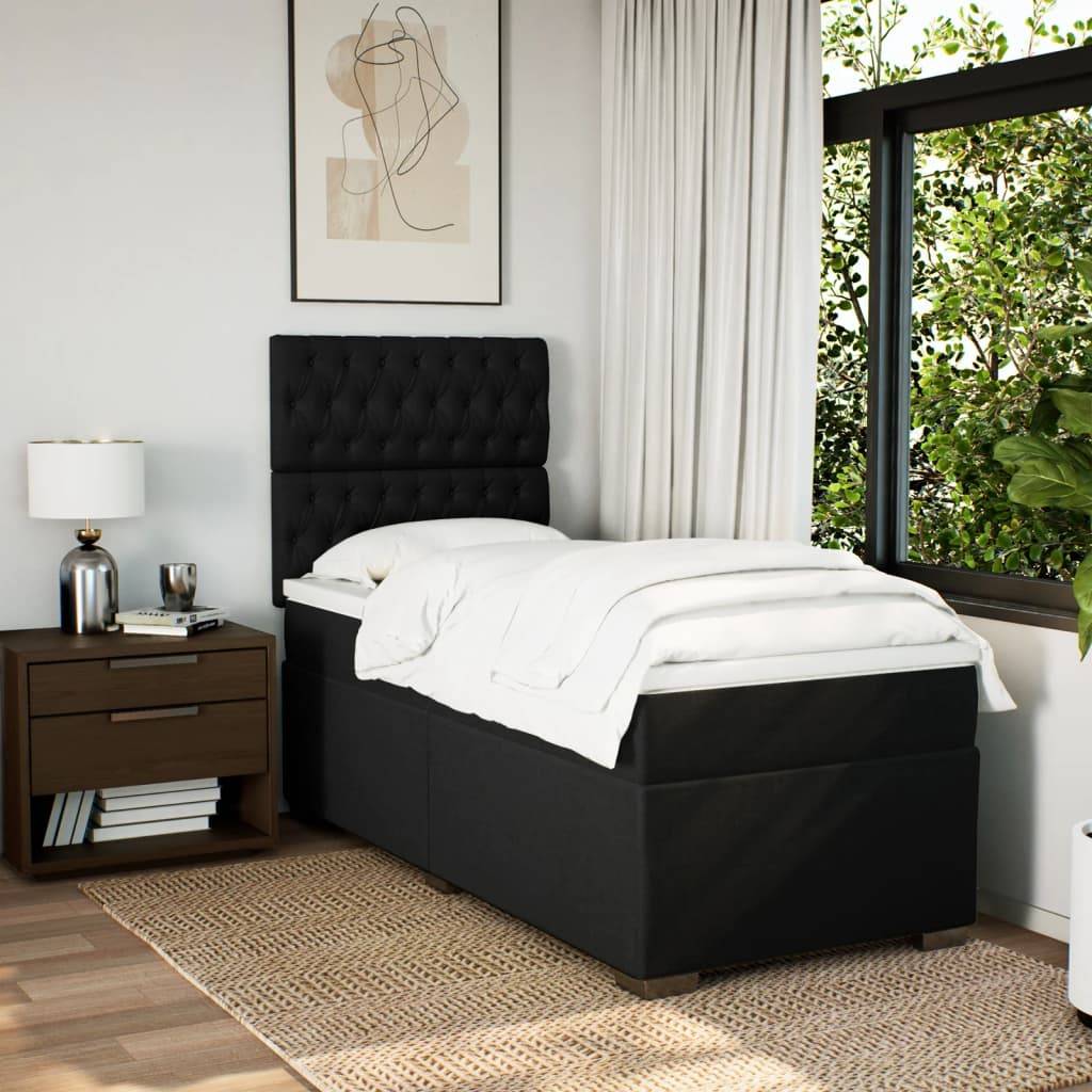 vidaXL Boxspringbett mit Matratze Schwarz 100x200 cm Stoff