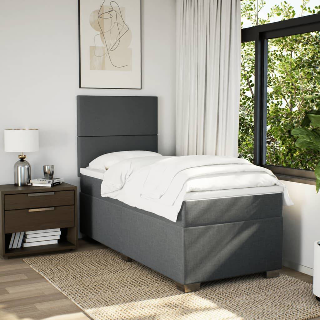 vidaXL Boxspringbett mit Matratze Dunkelgrau 90x200 cm Stoff