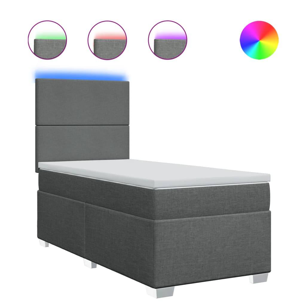 vidaXL Boxspringbett mit Matratze Dunkelgrau 90x190 cm Stoff