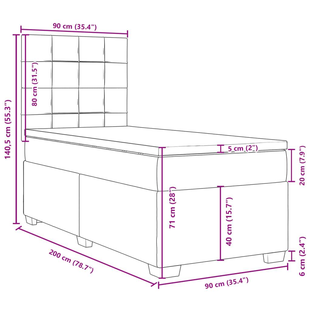vidaXL Boxspringbett mit Matratze Dunkelgrau 90x200 cm Samt