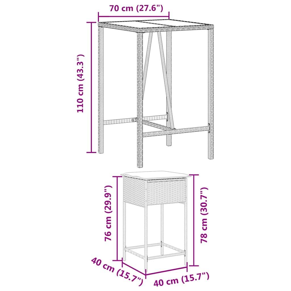vidaXL 5-tlg. Gartenbar-Set mit Kissen Schwarz Poly Rattan